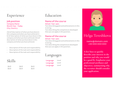 Model Template Resume for Helga Tereshkova