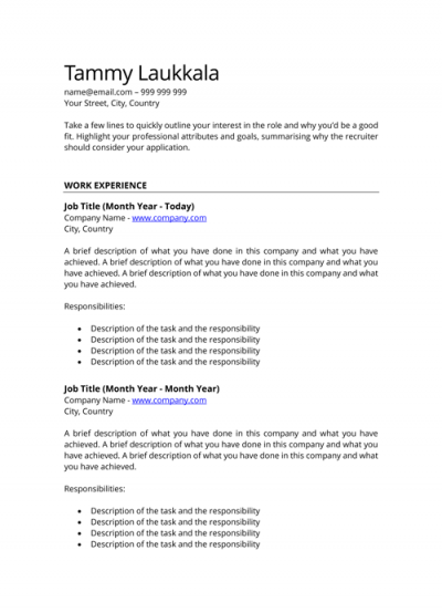 Tammy Laukkala Resume Template
